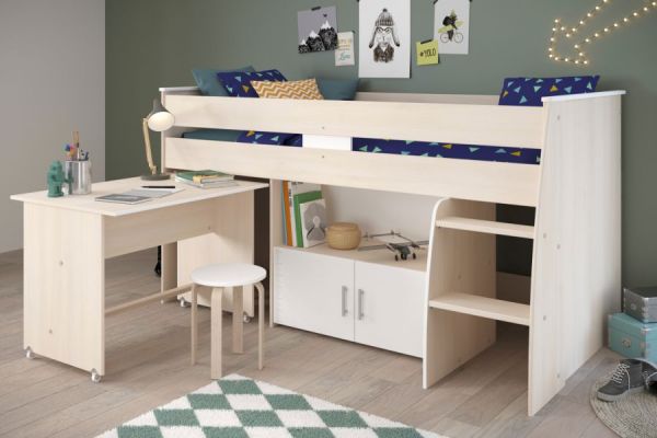 Parisot Hochbett Charly4 in Akazie und wei Kinder- und Jugendzimmer Bett mit Schreibtisch