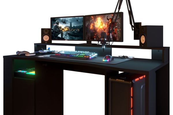 Parisot Gamingtisch Gaming11 in schwarz Gaming Tisch inkl. LED Beleuchtung mit Farbwechsel Schreibtisch 152 cm