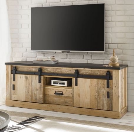 TV-Lowboard Stove in Used Wood hell und anthrazit TV Unterteil in Komforthhe 162 x 61 cm