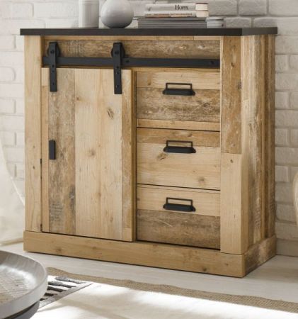 Kommode Stove in Used Wood hell und anthrazit Wohn- und Esszimmer Sideboard 93 x 91 cm