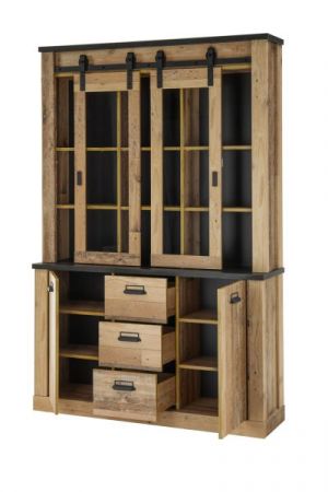 Wohn- und Esszimmer Set Stove in Used Wood hell und anthrazit Wohnkombination 2-teilig mit Buffetschrank und Sideboard