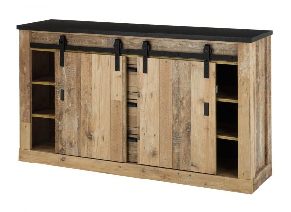 Wohn- und Esszimmer Set Stove in Used Wood hell und anthrazit Wohnkombination 2-teilig mit Buffetschrank und Sideboard