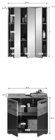 Badmbel Set 2-teilig Mason in Nox Eiche und Basalt grau Badkombination 60 x 190 cm