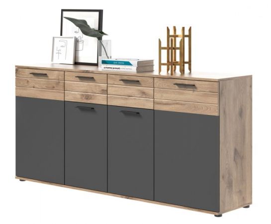 Sideboard Mason in Nox Eiche und Basalt grau Wohn- und Esszimmer Kommode 180 x 87 cm