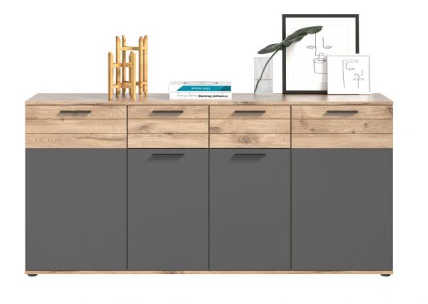 Sideboard Mason in Nox Eiche und Basalt grau Wohn- und Esszimmer Kommode 180 x 87 cm