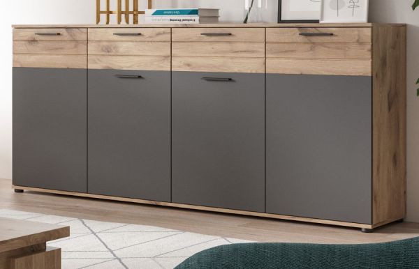 Sideboard Mason in Nox Eiche und Basalt grau Wohn- und Esszimmer Kommode 180 x 87 cm