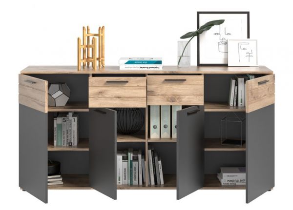 Sideboard Mason in Nox Eiche und Basalt grau Wohn- und Esszimmer Kommode 180 x 87 cm