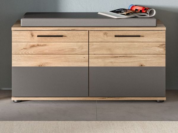 Garderobe Sitzbank Mason in Nox Eiche und Basalt grau Garderobenbank 90 x 51 cm