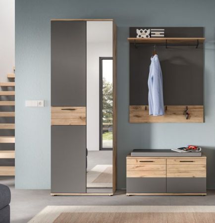 Garderobe Sitzbank Mason in Nox Eiche und Basalt grau Garderobenbank 90 x 51 cm