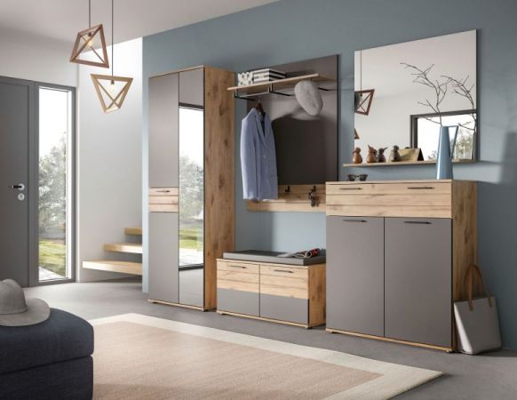 Garderobe Sitzbank Tomaso in Nox Eiche und Basalt grau Garderobenbank 90 x 51 cm