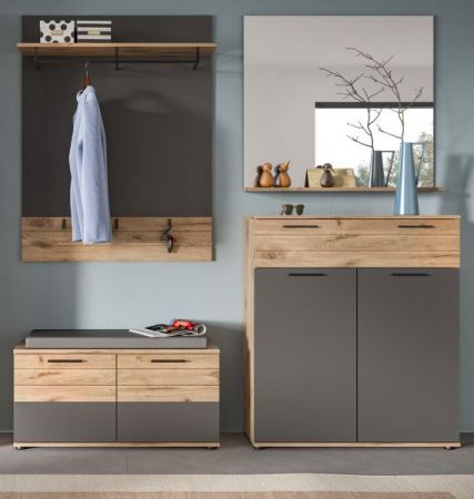 Garderobe Set 4-teilig Mason in Nox Eiche und Basalt grau Garderobenkombination 195 x 200 cm