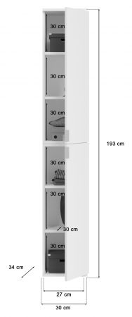 Stauraumschrank ProjektX in wei Hochglanz Mehrzweckschrank 30 x 193 cm Hochschrank