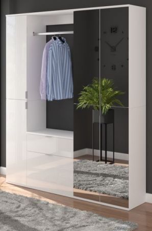 Garderobe ProjektX in weiß Hochglanz Garderobenschrank mit Spiegeltür 152 x 193 cm