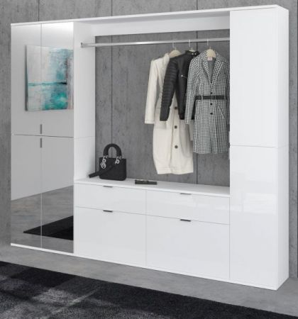 Garderobenschrank ProjektX in wei Hochglanz Flurgarderobe mit Spiegeltr 212 x 193 cm