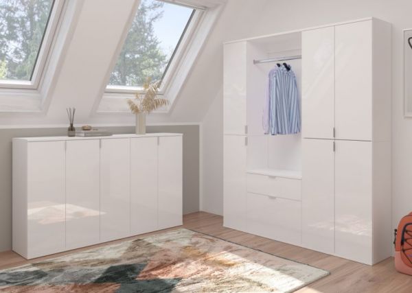 Kommode SystemX in wei Hochglanz Sideboard Mehrzweckschrank 122 x 99 cm