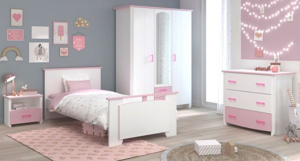 Parisot Kinder- und Jugendzimmer Set 4-teilig Biotiful12 in wei und rosa Mdchenzimmer