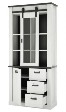 Vitrine Stove in wei Pinie und anthrazit Landhaus Vitrinenschrank 93 x 201 cm