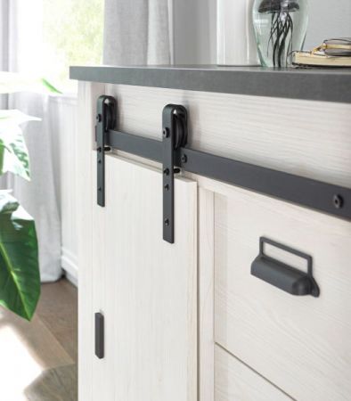 Sideboard Stove in wei Pinie und anthrazit Landhaus Kommode 201 x 91 cm