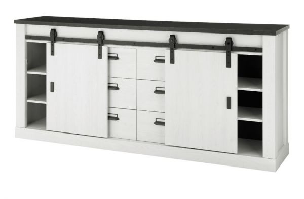 Sideboard Stove in wei Pinie und anthrazit Landhaus Kommode 201 x 91 cm