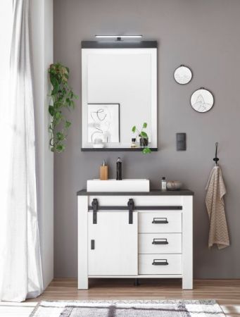 Waschbeckenunterschrank MIT Waschbecken Stove in wei Pinie und anthrazit Landhaus Waschtisch 95 cm