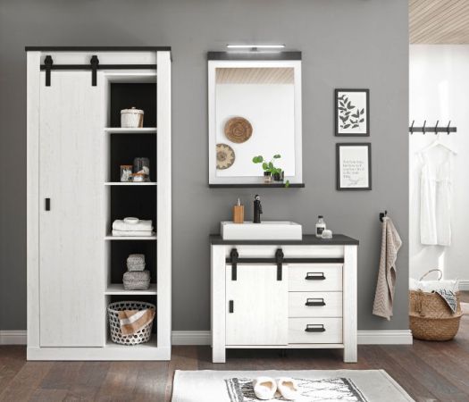 Waschbeckenunterschrank MIT Waschbecken Stove in wei Pinie und anthrazit Landhaus Waschtisch 95 cm