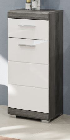 Badezimmer Kommode Scout in wei Hochglanz und Rauchsilber grau Badschrank 37 x 88 cm