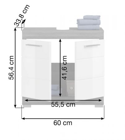 Waschbeckenunterschrank Scout in wei Hochglanz und Rauchsilber grau Badezimmer Unterschrank 60 cm