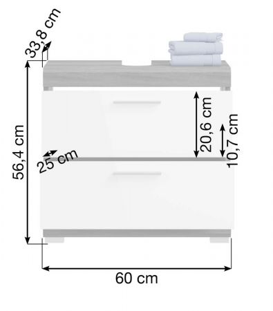 Waschbeckenunterschrank Scout in wei Hochglanz und Rauchsilber grau Badezimmer Unterschrank 60 x 56 cm