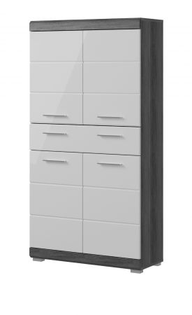 Badezimmer Midischrank Scout in wei Hochglanz und Rauchsilber grau Badschrank 74 x 141 cm