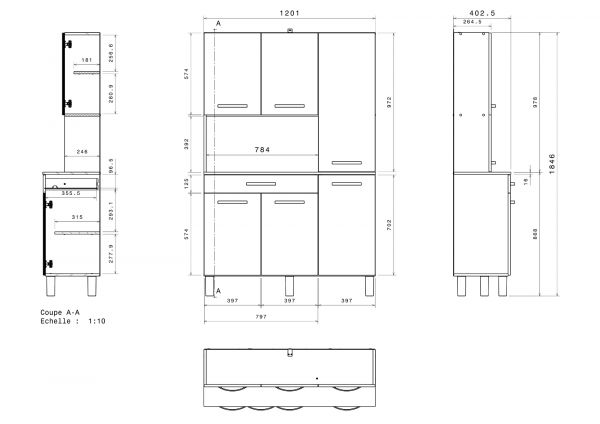 Parisot Kchenschrank Spring in wei und grau Kche Buffet 120 x 181 cm
