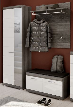 Garderobe Set 3-teilig Scout in wei Hochglanz und Rauchsilber grau Garderobenkombination 167 x 197 cm