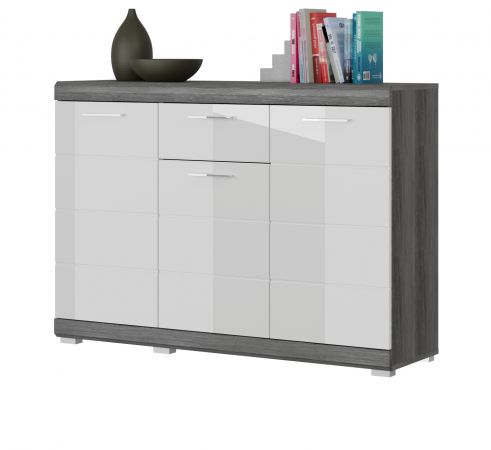 Sideboard Scout in wei Hochglanz und Rauchsilber grau Kommode 120 x 85 cm