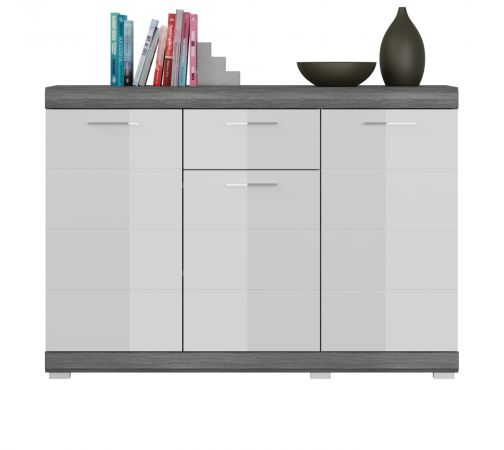 Sideboard Scout in wei Hochglanz und Rauchsilber grau Kommode 120 x 85 cm