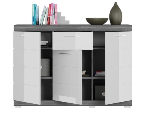 Sideboard Scout in wei Hochglanz und Rauchsilber grau Kommode 120 x 85 cm