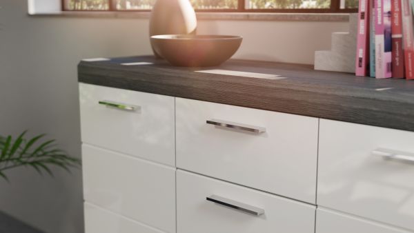 Highboard Scout in wei Hochglanz und Rauchsilber grau Anrichte 113 x 139 cm