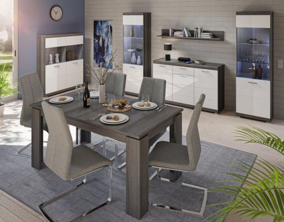Highboard Scout in wei Hochglanz und Rauchsilber grau Anrichte 113 x 139 cm
