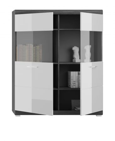 Highboard Scout in wei Hochglanz und Rauchsilber grau Anrichte 113 x 139 cm