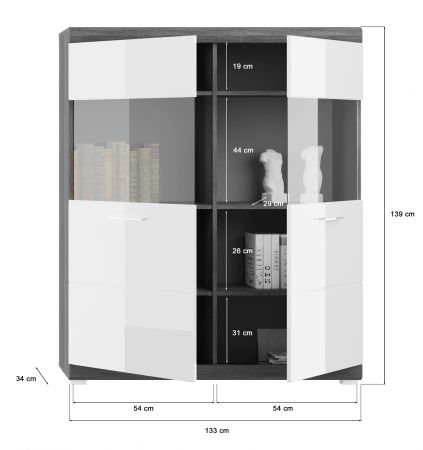 Highboard Scout in wei Hochglanz und Rauchsilber grau Anrichte 113 x 139 cm