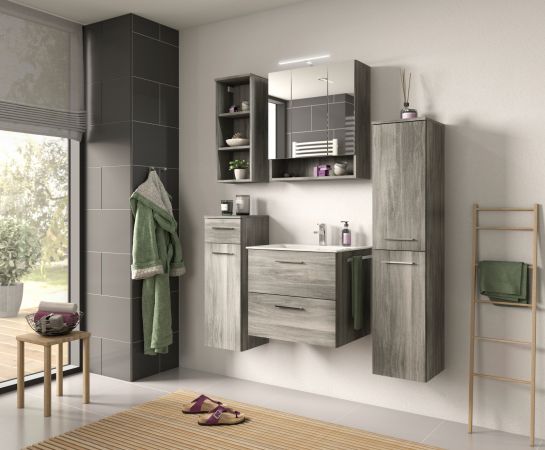 Badezimmer Unterschrank Jacky in Rauchsilber grau Bad Hngeschrank 30 x 85 cm