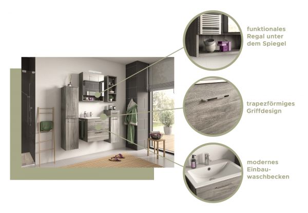 Badezimmer Unterschrank Jacky in Rauchsilber grau Bad Hngeschrank 30 x 85 cm