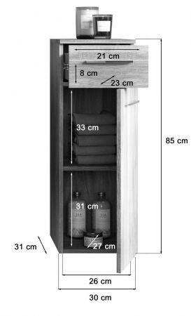 Badezimmer Unterschrank Jacky in Rauchsilber grau Bad Hngeschrank 30 x 85 cm