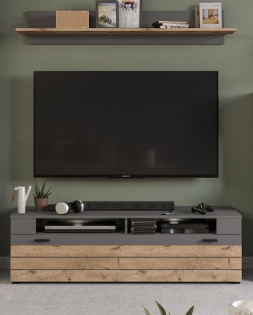 Wandboard Freno in Nox Eiche und Basalt grau matt Wandregal B�cherregal 140 cm