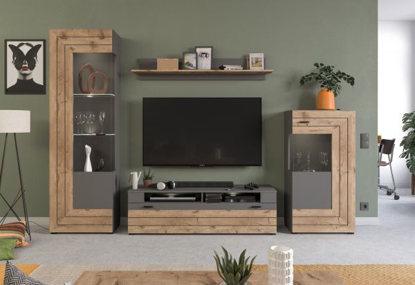 Wandboard Freno in Nox Eiche und Basalt grau matt Wandregal B�cherregal 140 cm