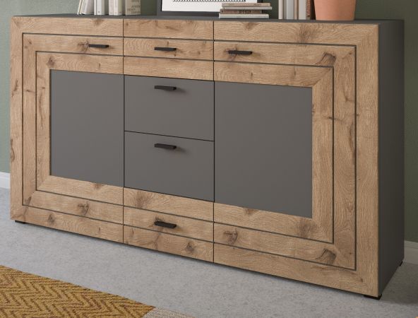 Sideboard Freno in Nox Eiche und Basalt grau matt Wohn- und Esszimmer Kommode 160 x 90 cm