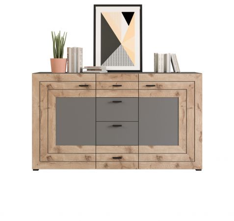 Sideboard Freno in Nox Eiche und Basalt grau matt Wohn- und Esszimmer Kommode 160 x 90 cm