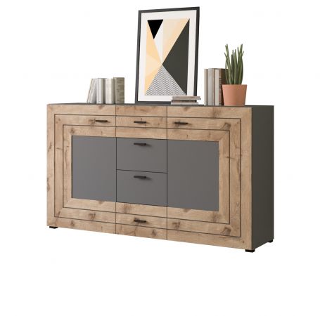 Sideboard Freno in Nox Eiche und Basalt grau matt Wohn- und Esszimmer Kommode 160 x 90 cm