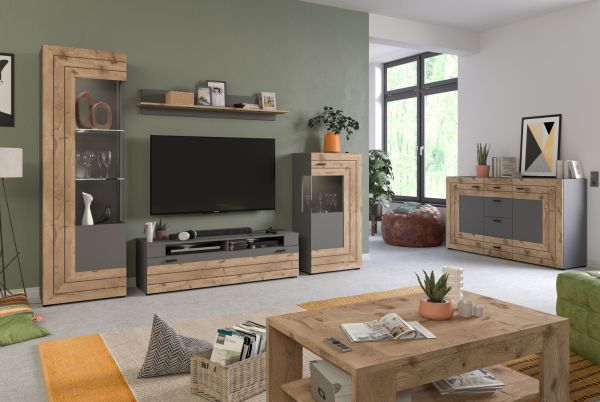 Sideboard Freno in Nox Eiche und Basalt grau matt Wohn- und Esszimmer Kommode 160 x 90 cm