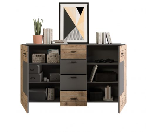 Sideboard Freno in Nox Eiche und Basalt grau matt Wohn- und Esszimmer Kommode 160 x 90 cm