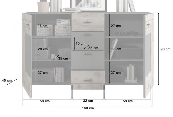 Sideboard Freno in Nox Eiche und Basalt grau matt Wohn- und Esszimmer Kommode 160 x 90 cm