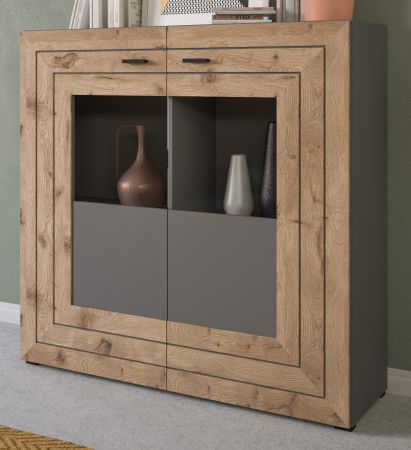 Highboard Freno in Nox Eiche und Basalt grau matt Wohn- und Esszimmer Anrichte 120 x 117 cm